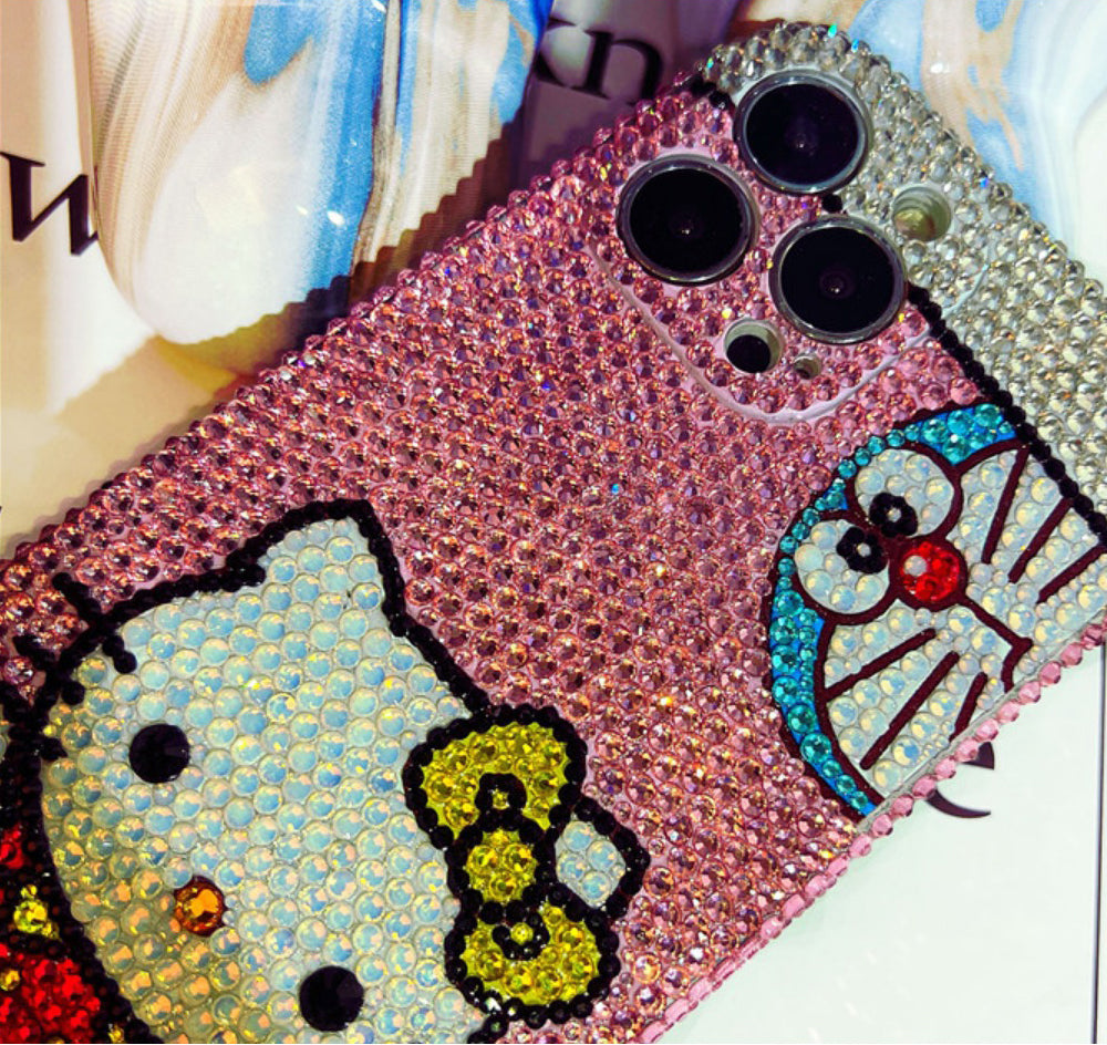 Handgemachte iPhone Hülle Luxus Bling Strass Hello Kitty mit Doraemon