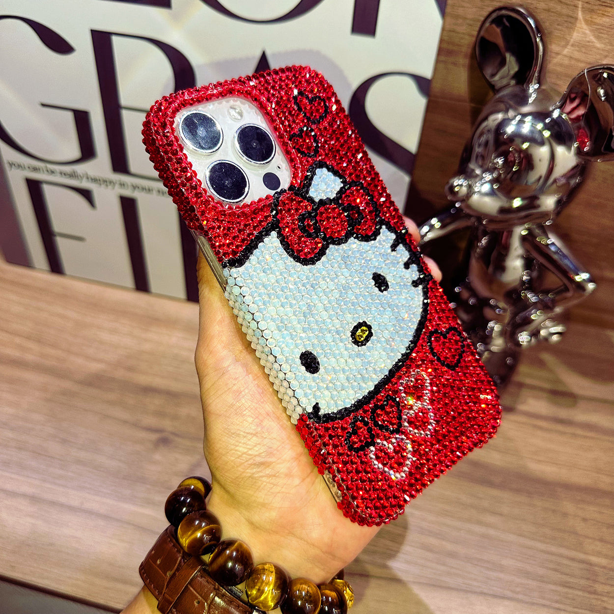 Handmade iPhone Case Luxury Bling Red Rhinestone Cute Hello Kitty Case
