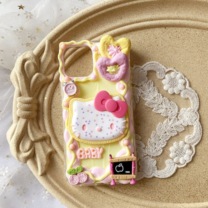 Handgemachte iPhone Hülle Süße Hello Kitty Schleife Decoden Creme Kleber Hülle