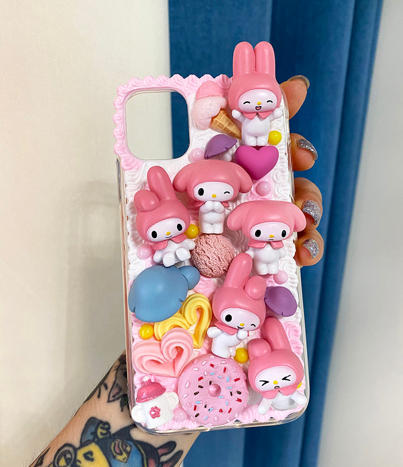 Handgemachte iPhone Hülle Süße Cartoon Kuromi My Melody Decoden Creme Kleber Hülle