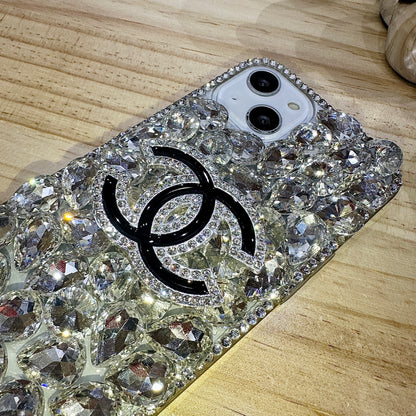Handgemachte iPhone Hülle Luxus Bling Crystal Monogramm Muster Rückseite Hülle