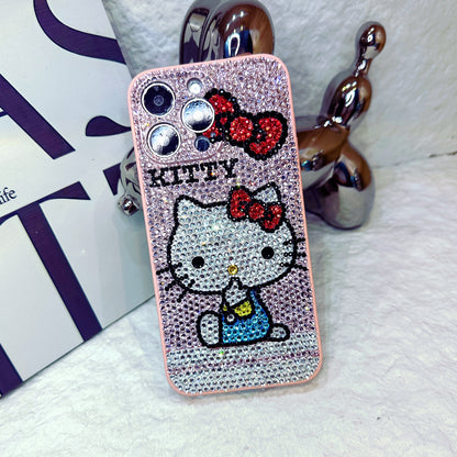 Handgemachte iPhone Hülle Luxus Bling Strass Hello Kitty mit Schleife