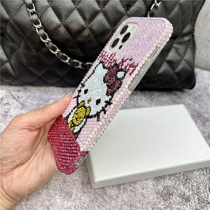 Handmade iPhone Case Luxury Bling Opal Rhinestone Cute Hello Kitty Case