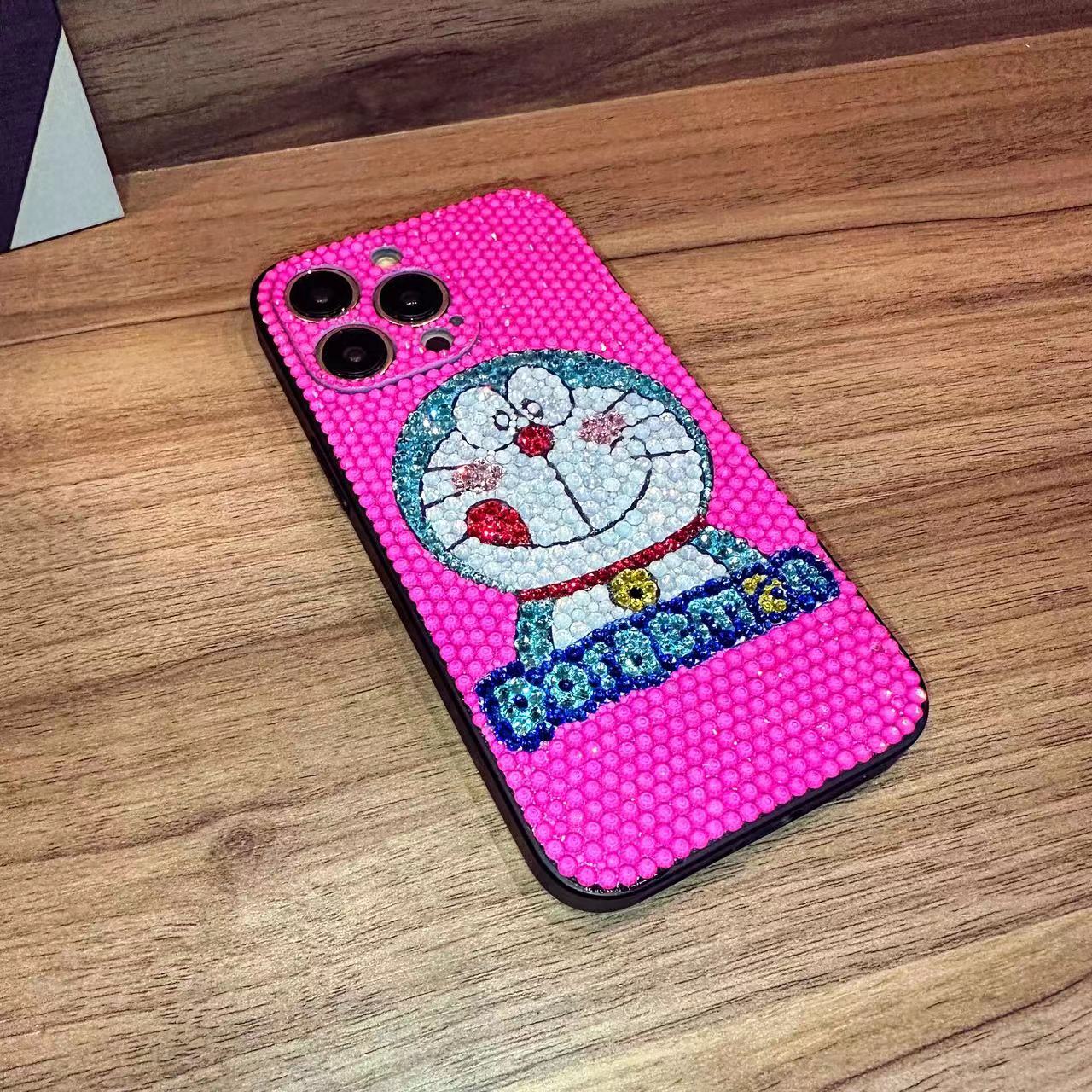 Handgemachte iPhone Hülle Luxus Bling Opal Strass Doraemon Rückenhülle