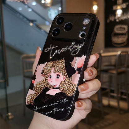 Handmade Minimalism Gold Rhinestone Anime Girl Case For iPhone