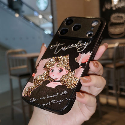 Handmade Minimalism Gold Rhinestone Anime Girl Case For iPhone