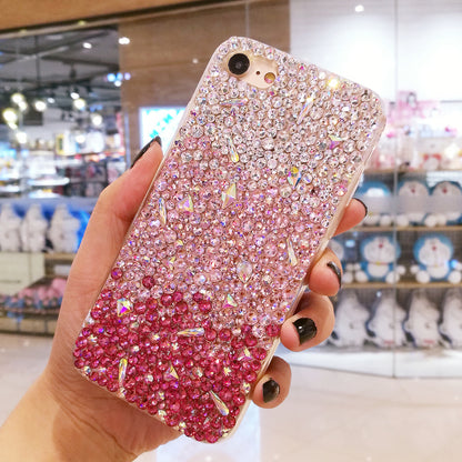 Handmade iPhone Case Luxury Bling Rhinestone Gradient Pink Color Case