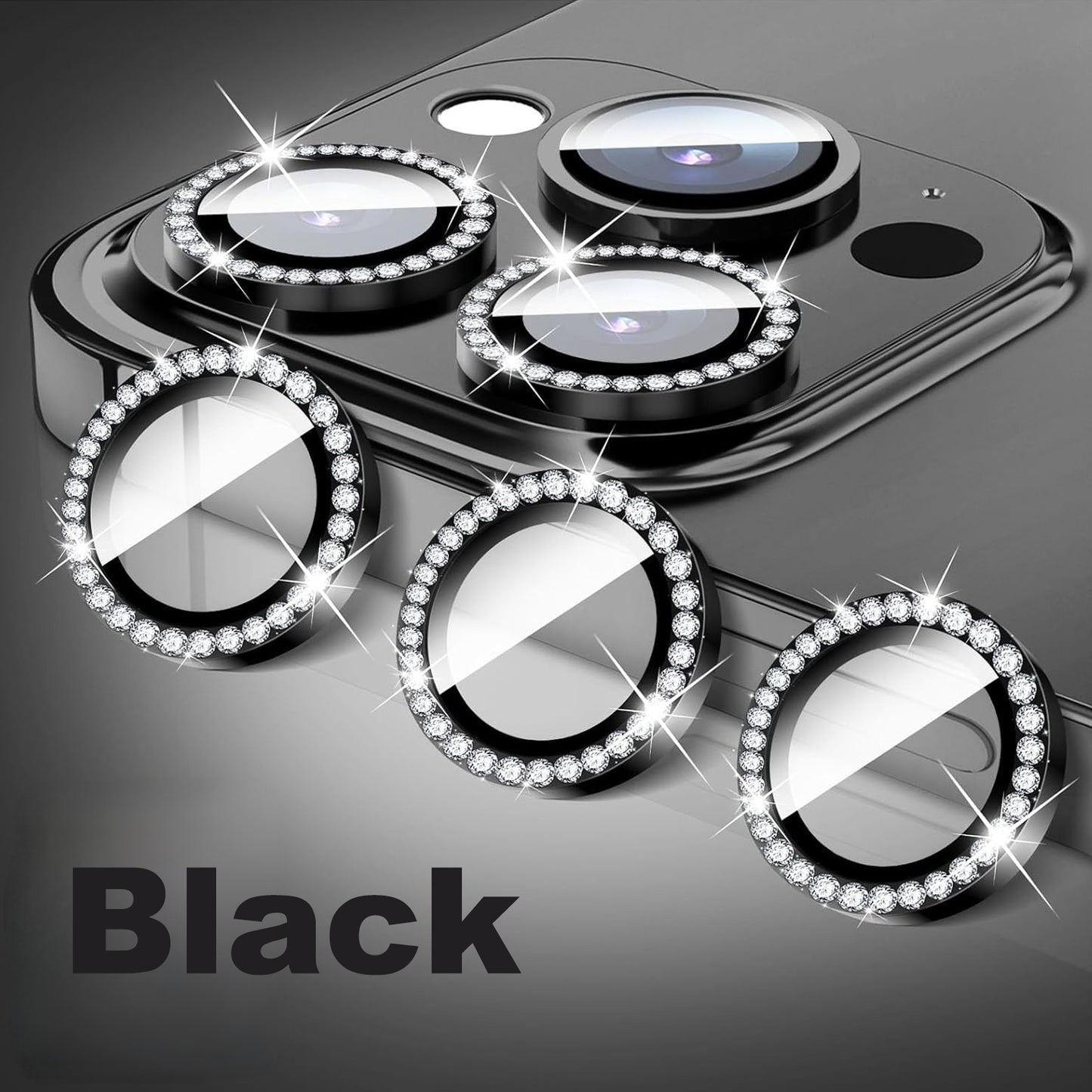 HD Clarity Tempered Glass Camera Lens with Gems for iPhone