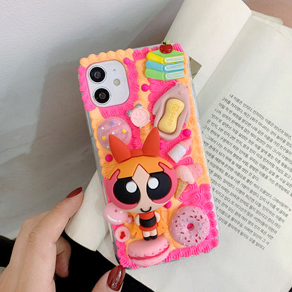 Handmade iPhone Case Cute Powerpuff Girls Cream Glue Case