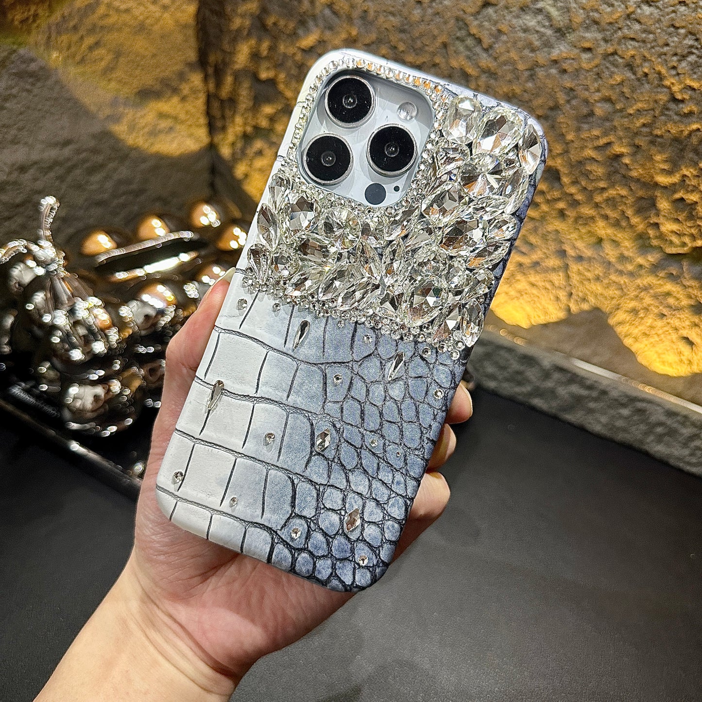 Handmade Bling Rhinestone Crocodile Phone Case Fits All iPhone Models