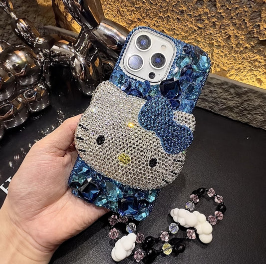 3D Hello Kitty Gorgeous Bling Blue Gem For iPhone Samsung Case
