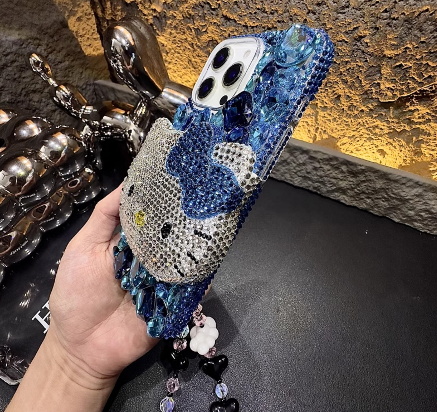 3D Hello Kitty Gorgeous Bling Blue Gem For iPhone Samsung Case