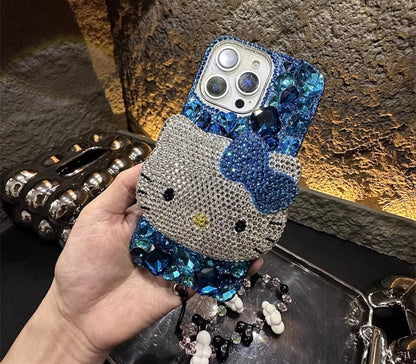 3D Hello Kitty Gorgeous Bling Blue Gem For iPhone Samsung Case