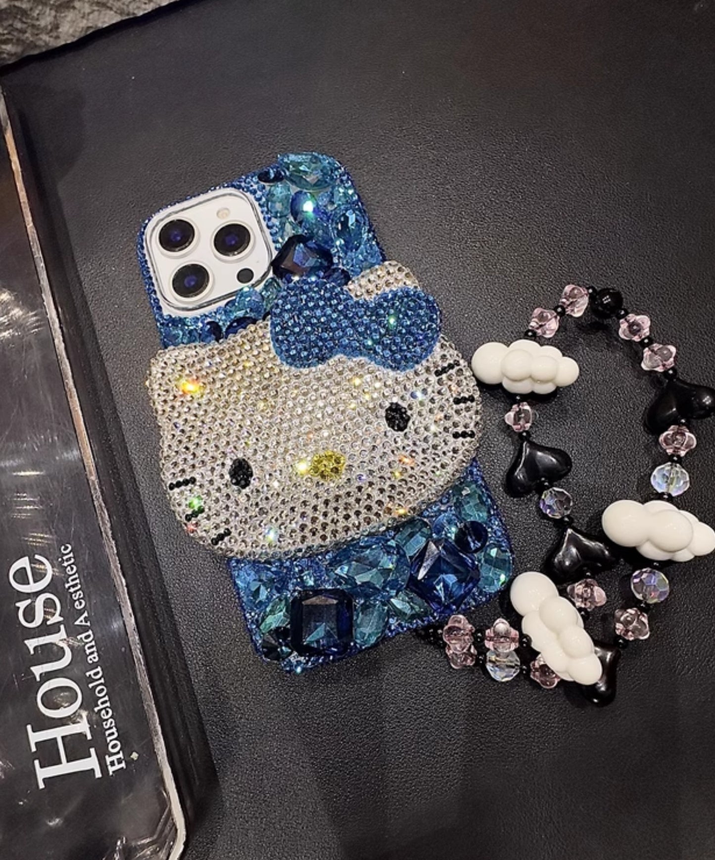 3D Hello Kitty Gorgeous Bling Blue Gem For iPhone Samsung Case