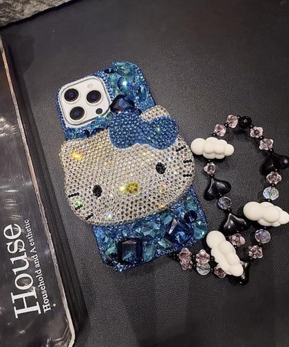 3D Hello Kitty Gorgeous Bling Blue Gem For iPhone Samsung Case