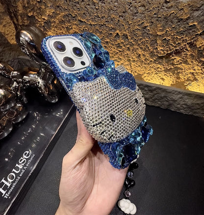 3D Hello Kitty Gorgeous Bling Blue Gem For iPhone Samsung Case