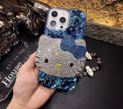 3D Hello Kitty Gorgeous Bling Blue Gem For iPhone Samsung Case