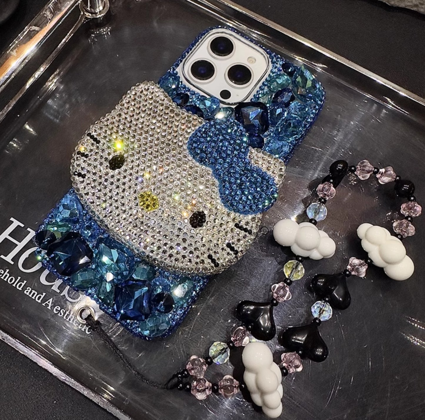 3D Hello Kitty Gorgeous Bling Blue Gem For iPhone Samsung Case