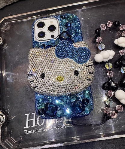 3D Hello Kitty Gorgeous Bling Blue Gem For iPhone Samsung Case