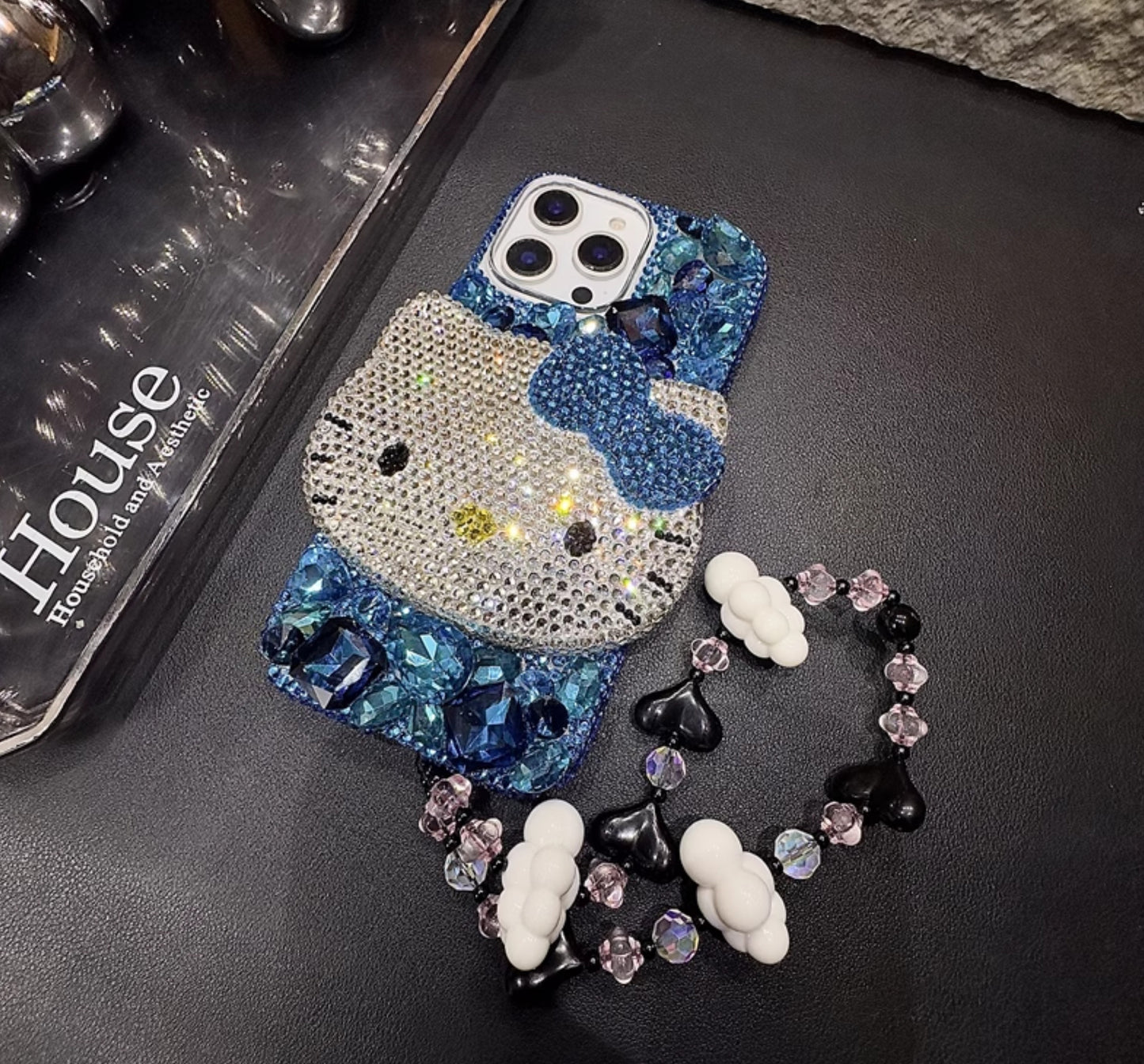 3D Hello Kitty Gorgeous Bling Blue Gem For iPhone Samsung Case