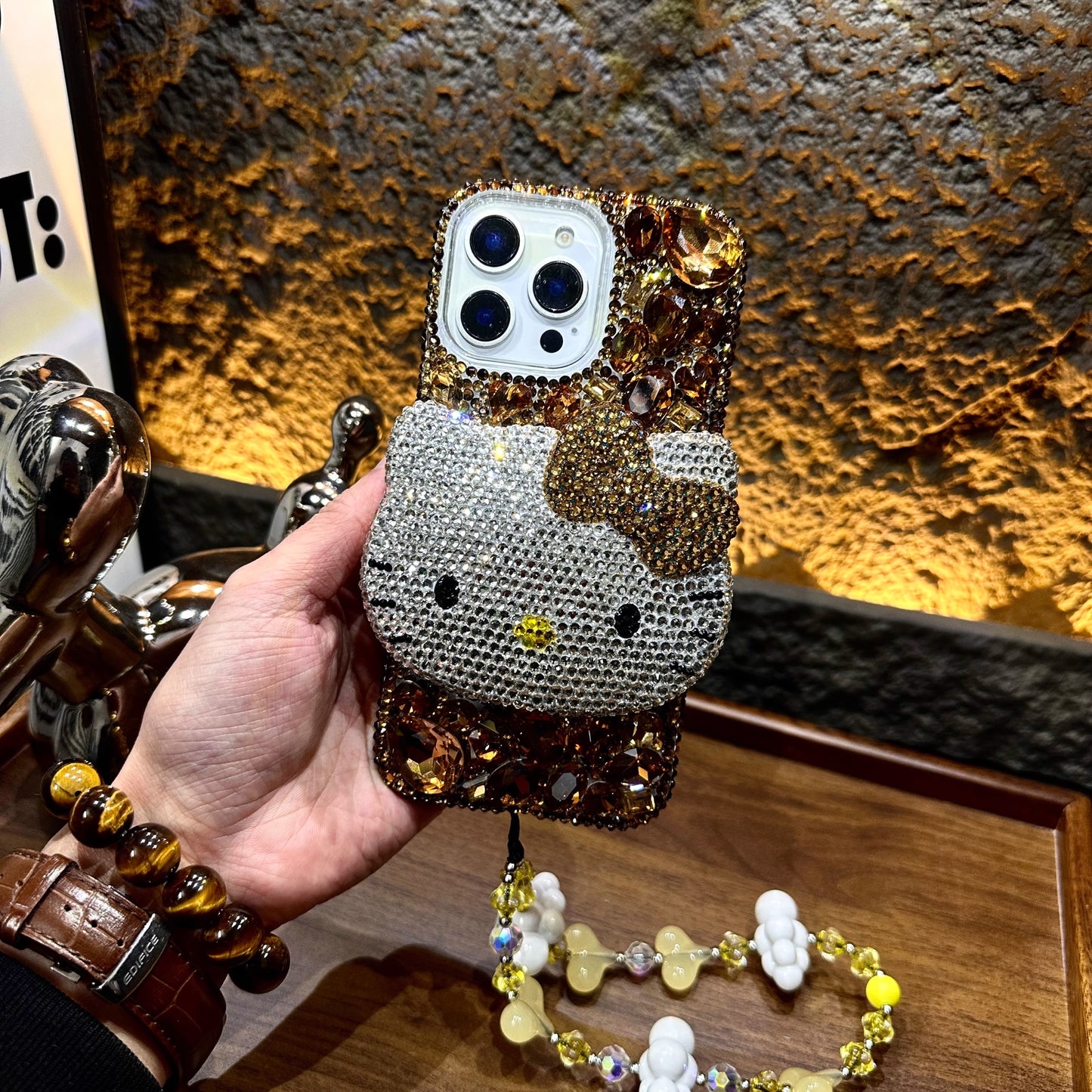 3D Hello Kitty Gorgeous Bling Brown Gem For iPhone Samsung Case