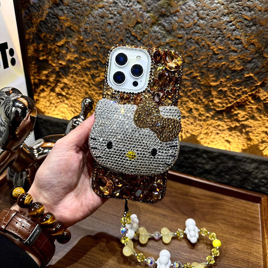 3D Hello Kitty Gorgeous Bling Brown Gem For iPhone Samsung Case