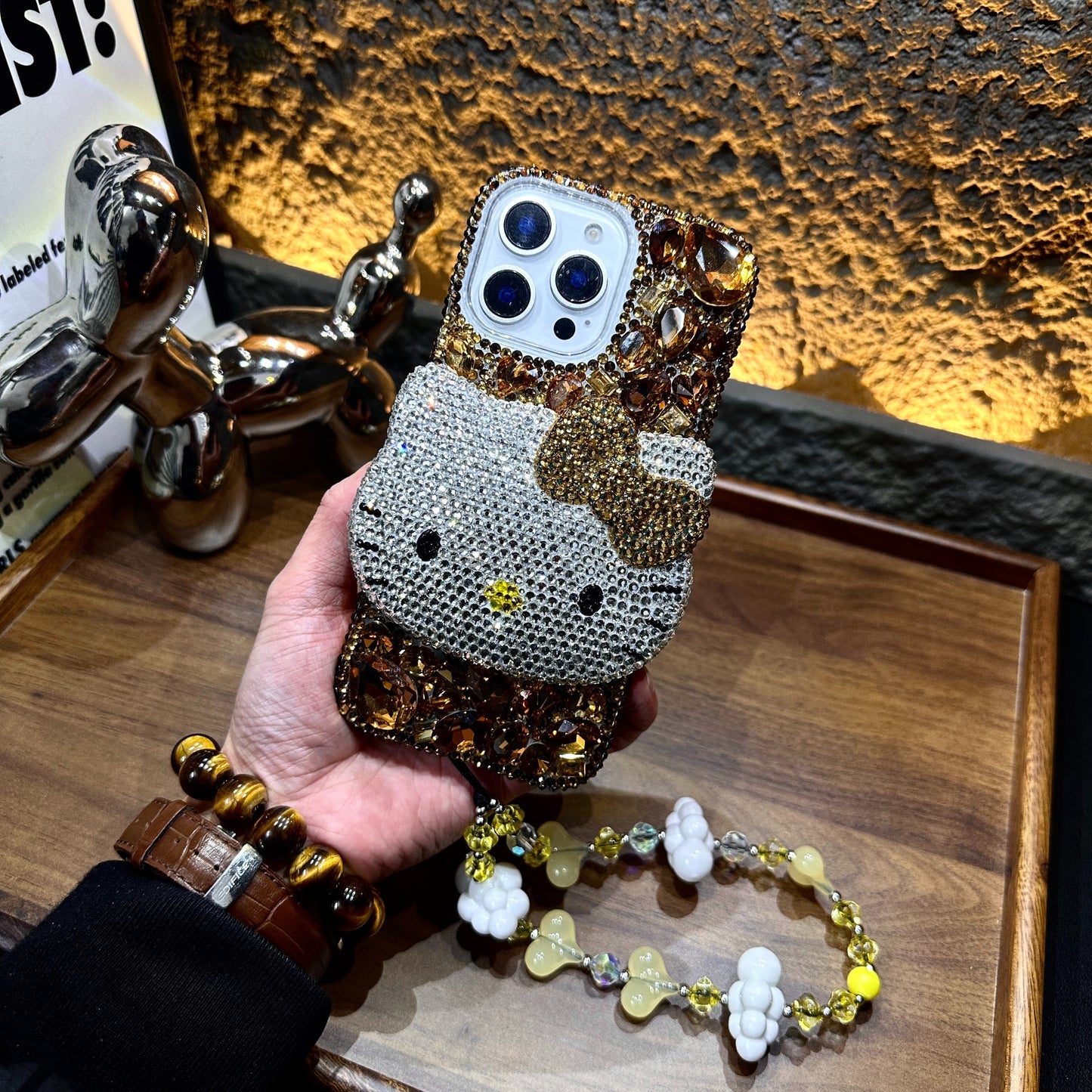 3D Hello Kitty Gorgeous Bling Brown Gem For iPhone Samsung Case