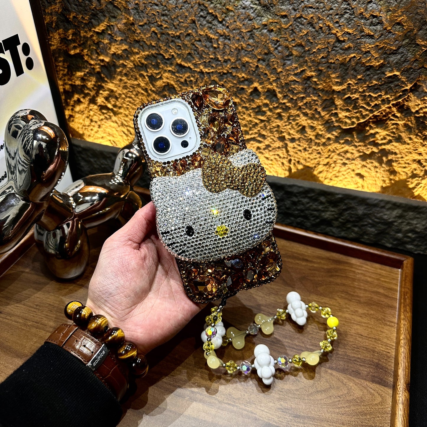 3D Hello Kitty Gorgeous Bling Brown Gem For iPhone Samsung Case