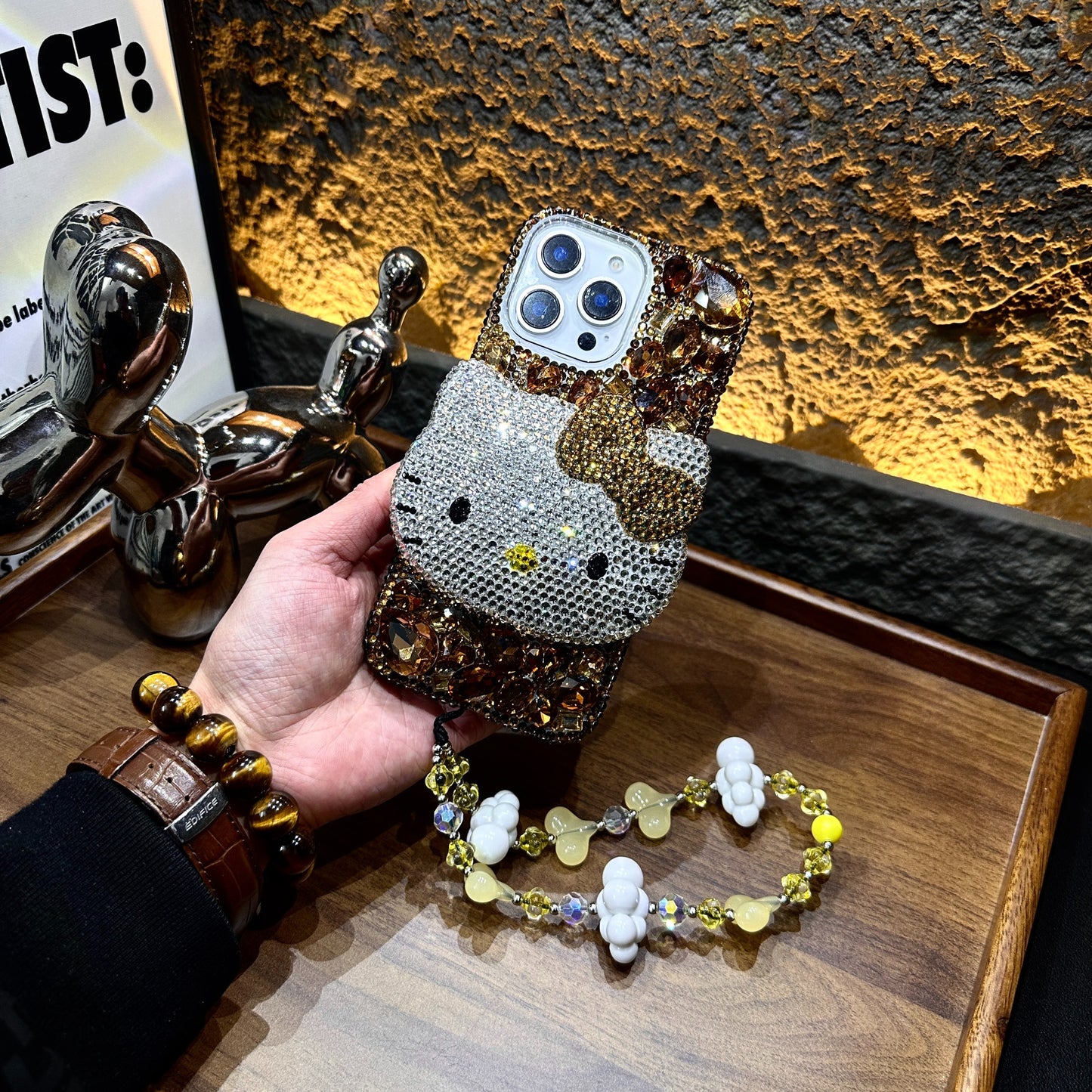 3D Hello Kitty Gorgeous Bling Brown Gem For iPhone Samsung Case