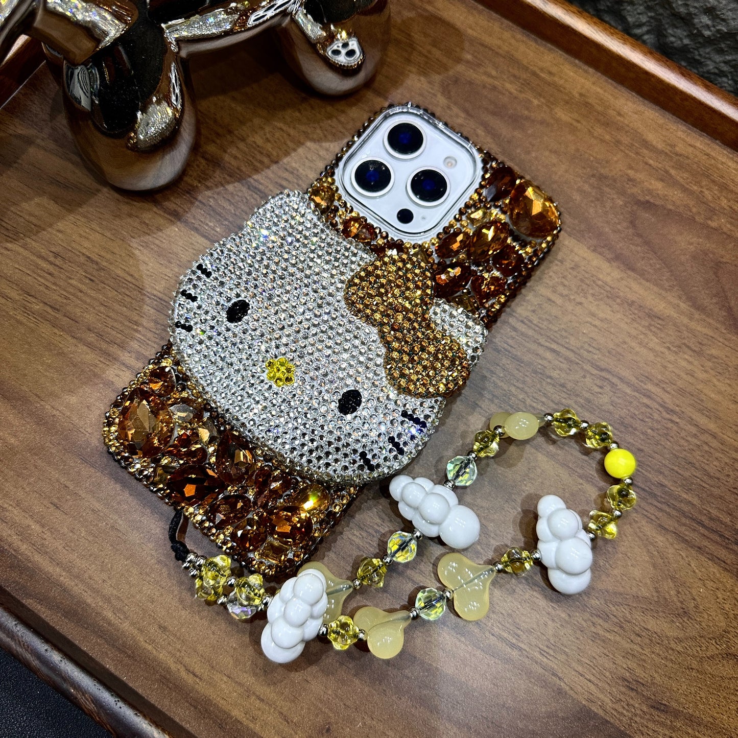 3D Hello Kitty Gorgeous Bling Brown Gem For iPhone Samsung Case