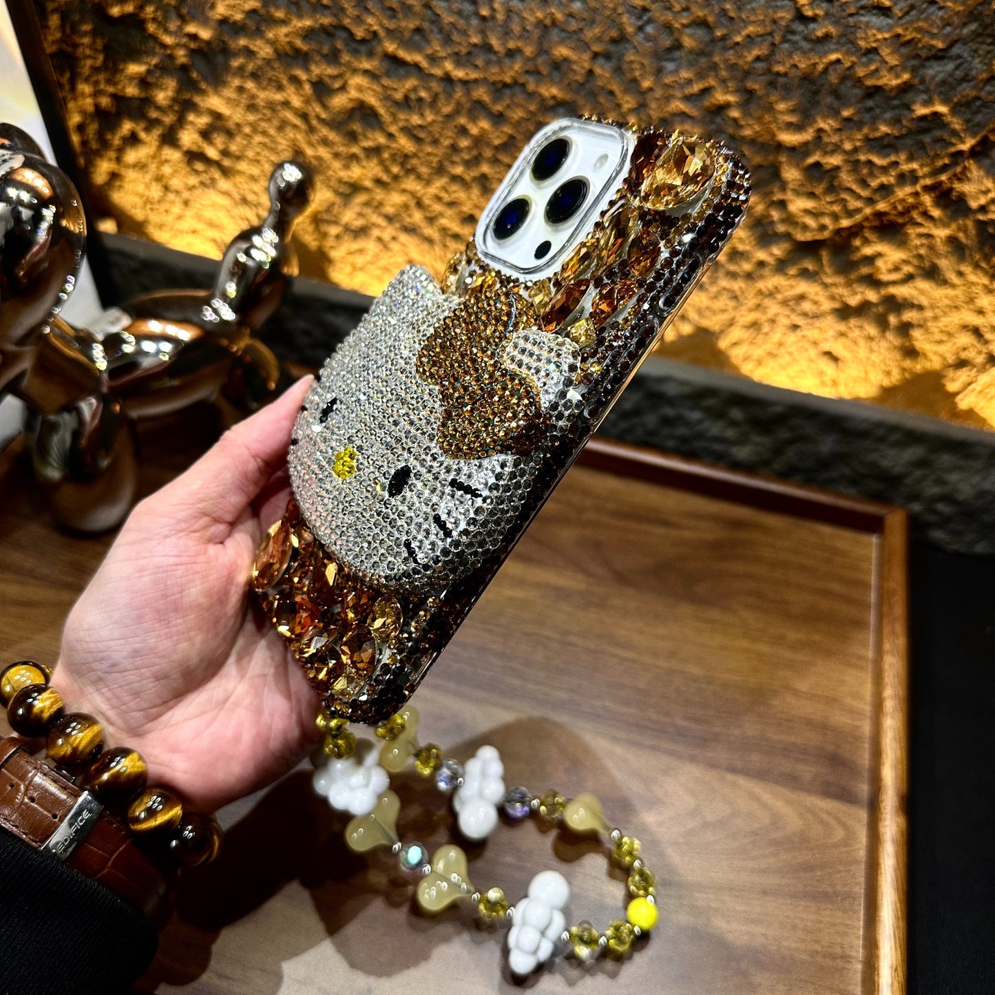 3D Hello Kitty Gorgeous Bling Brown Gem For iPhone Samsung Case