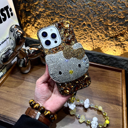 3D Hello Kitty Gorgeous Bling Brown Gem For iPhone Samsung Case