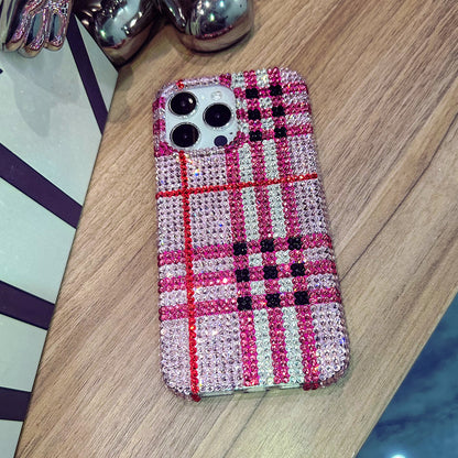 Funda hecha a mano para iPhone de lujo con pedrería brillante diseño clásico a cuadros