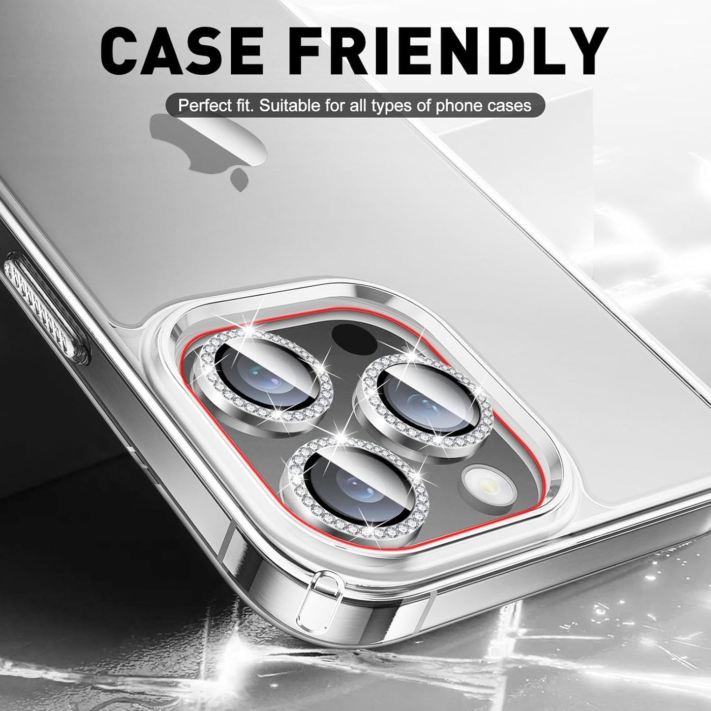 HD Clarity Tempered Glass Camera Lens with Gems for iPhone