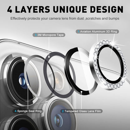 HD Clarity Tempered Glass Camera Lens with Gems for iPhone