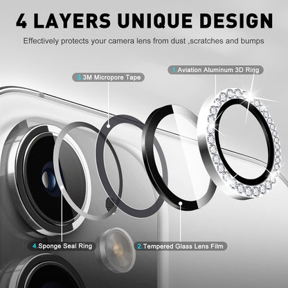 HD Clarity Tempered Glass Camera Lens with Gems for iPhone