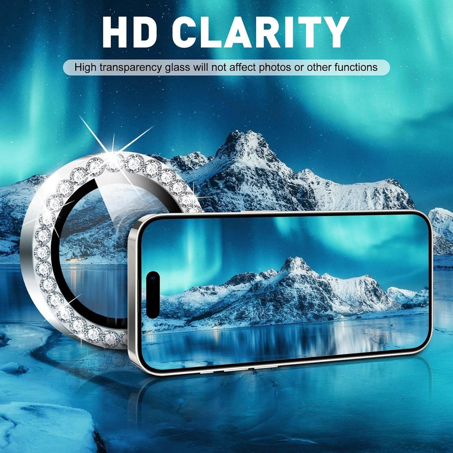HD Clarity Tempered Glass Camera Lens with Gems for iPhone
