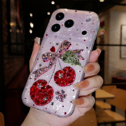 Handmade Minimalist Red Bling Crystals with Cherry For iPhone Case