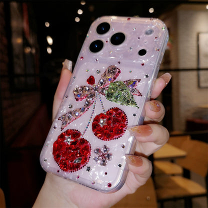 Handmade Minimalist Red Bling Crystals with Cherry For iPhone Case