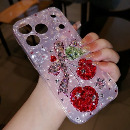 Handmade Minimalist Red Bling Crystals with Cherry For iPhone Case