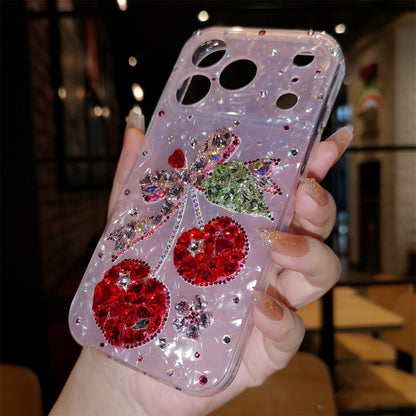 Handmade Minimalist Red Bling Crystals with Cherry For iPhone Case