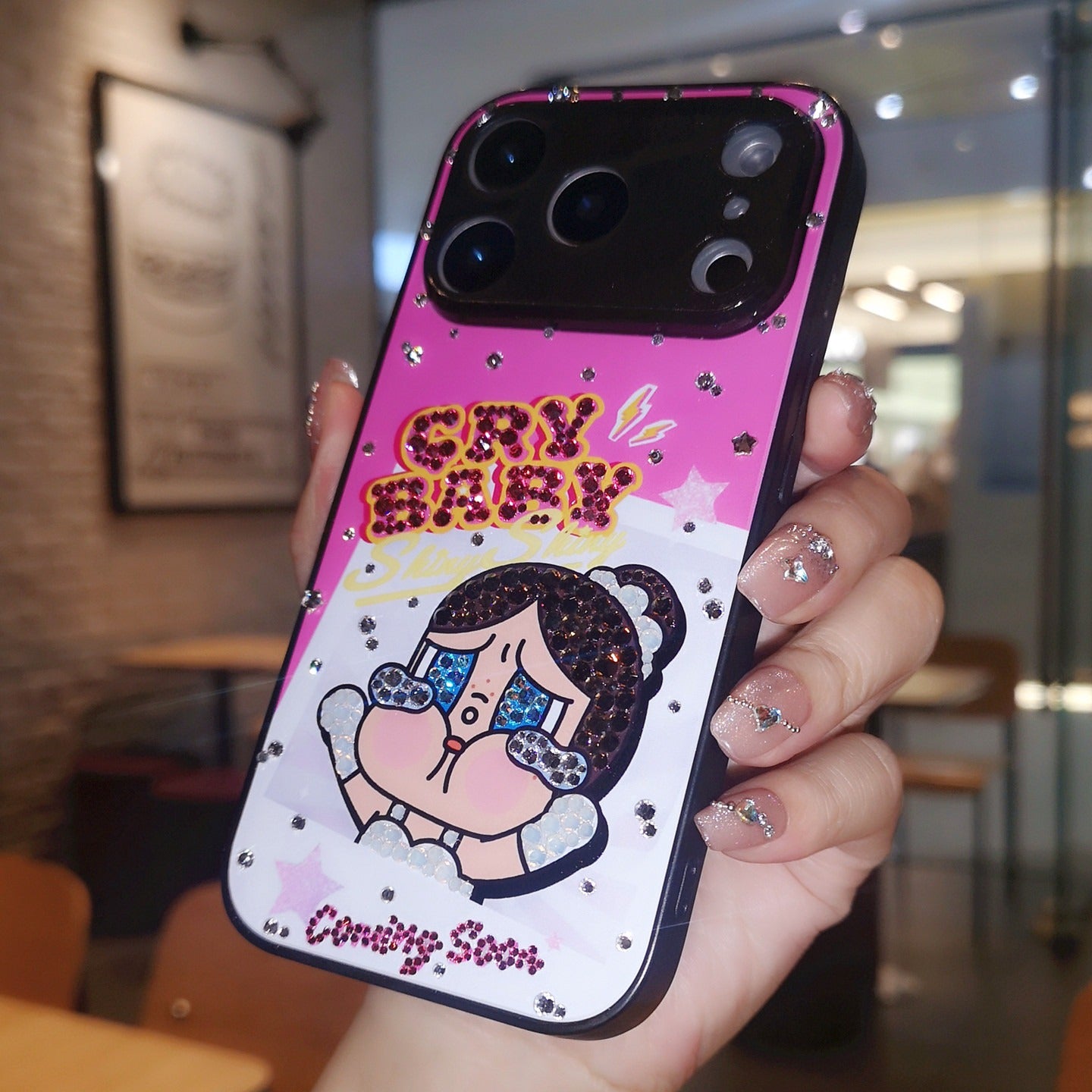 Handmade Minimalism Bling Rhinestone POP MART Crybaby iPhone Case