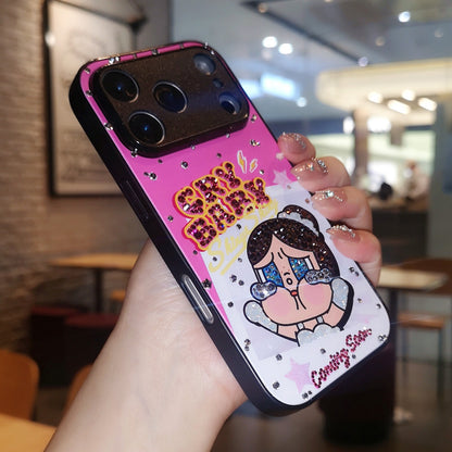 Handmade Minimalism Bling Rhinestone POP MART Crybaby iPhone Case