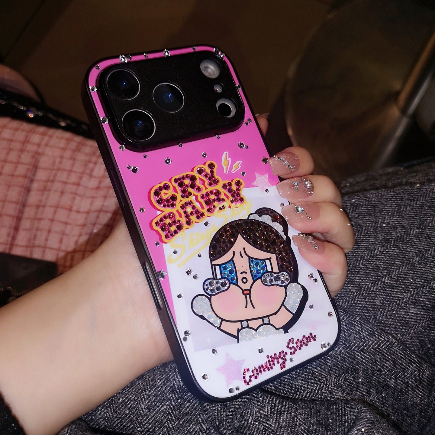 Handmade Minimalism Bling Rhinestone POP MART Crybaby iPhone Case