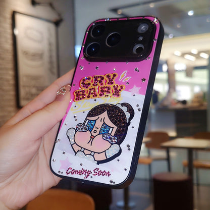 Handmade Minimalism Bling Rhinestone POP MART Crybaby iPhone Case