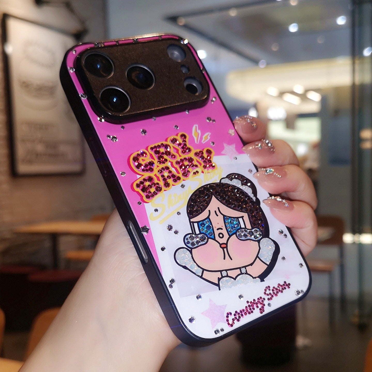 Handmade Minimalism Bling Rhinestone POP MART Crybaby iPhone Case