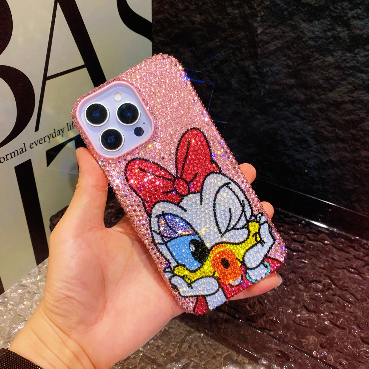 Handmade iPhone Case Luxury Bling Pink Rhinestone Cute Daisy Duck