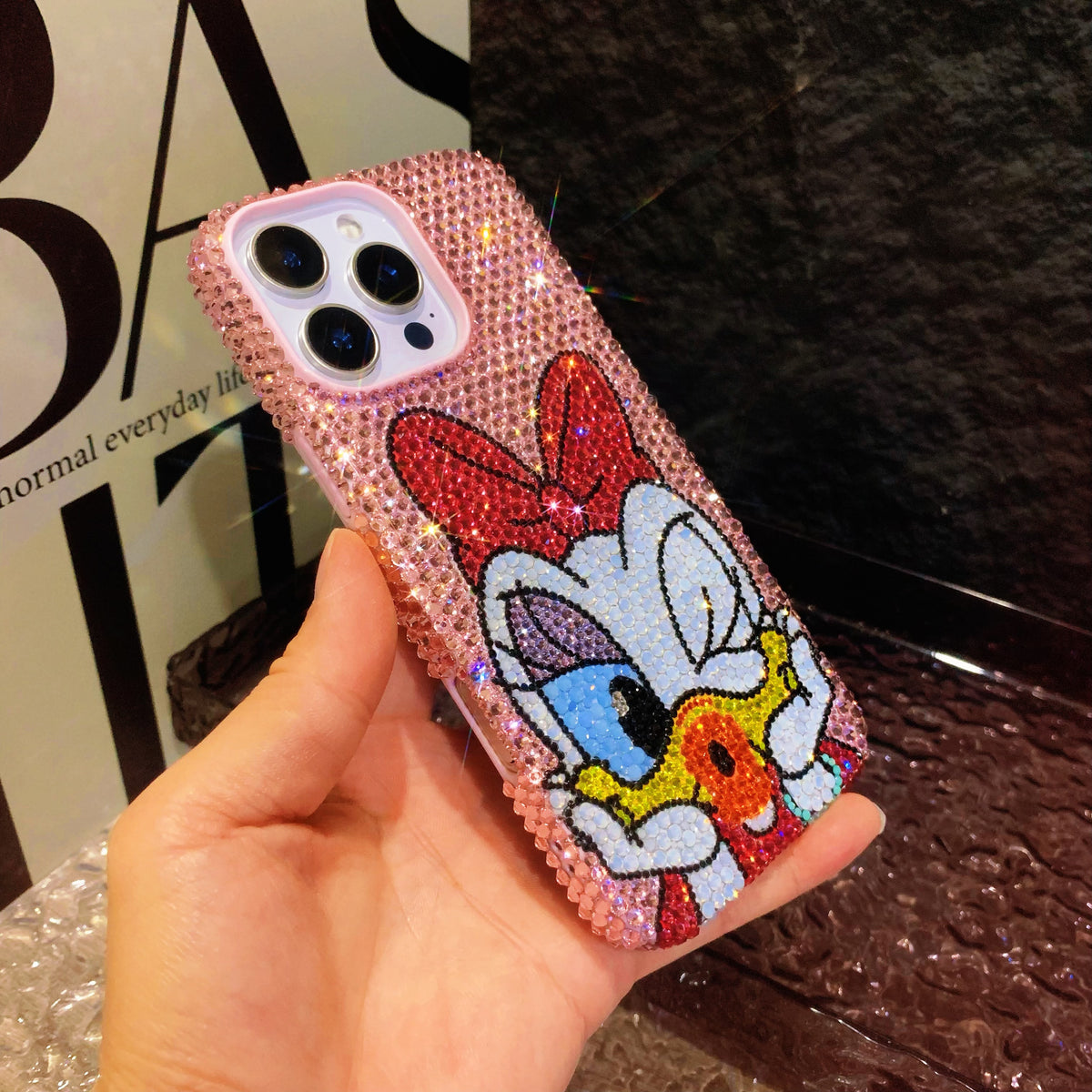 Handmade iPhone Case Luxury Bling Pink Rhinestone Cute Daisy Duck