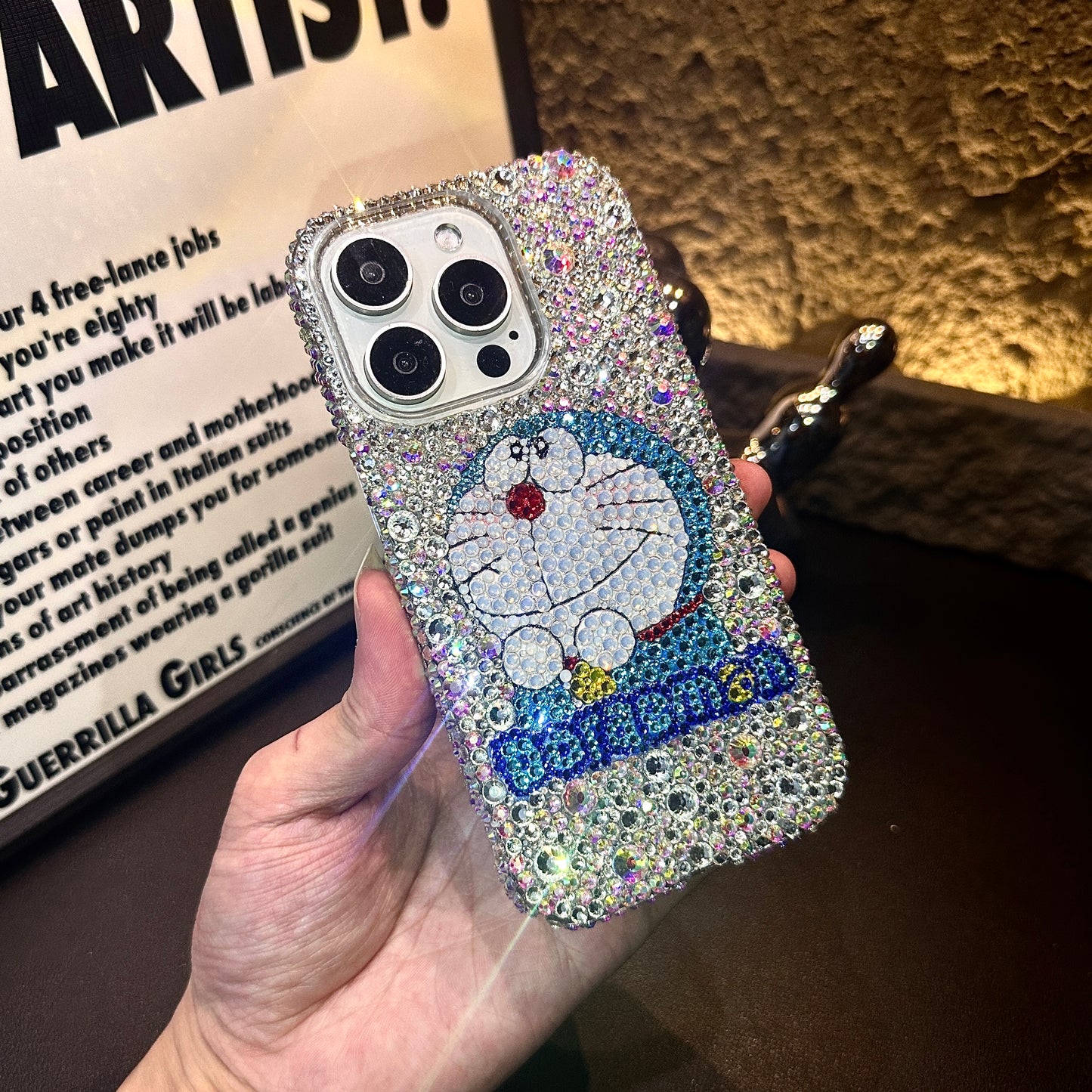 Handgemachte iPhone Hülle Luxus Bling Strass Niedliche Doraemon Hülle