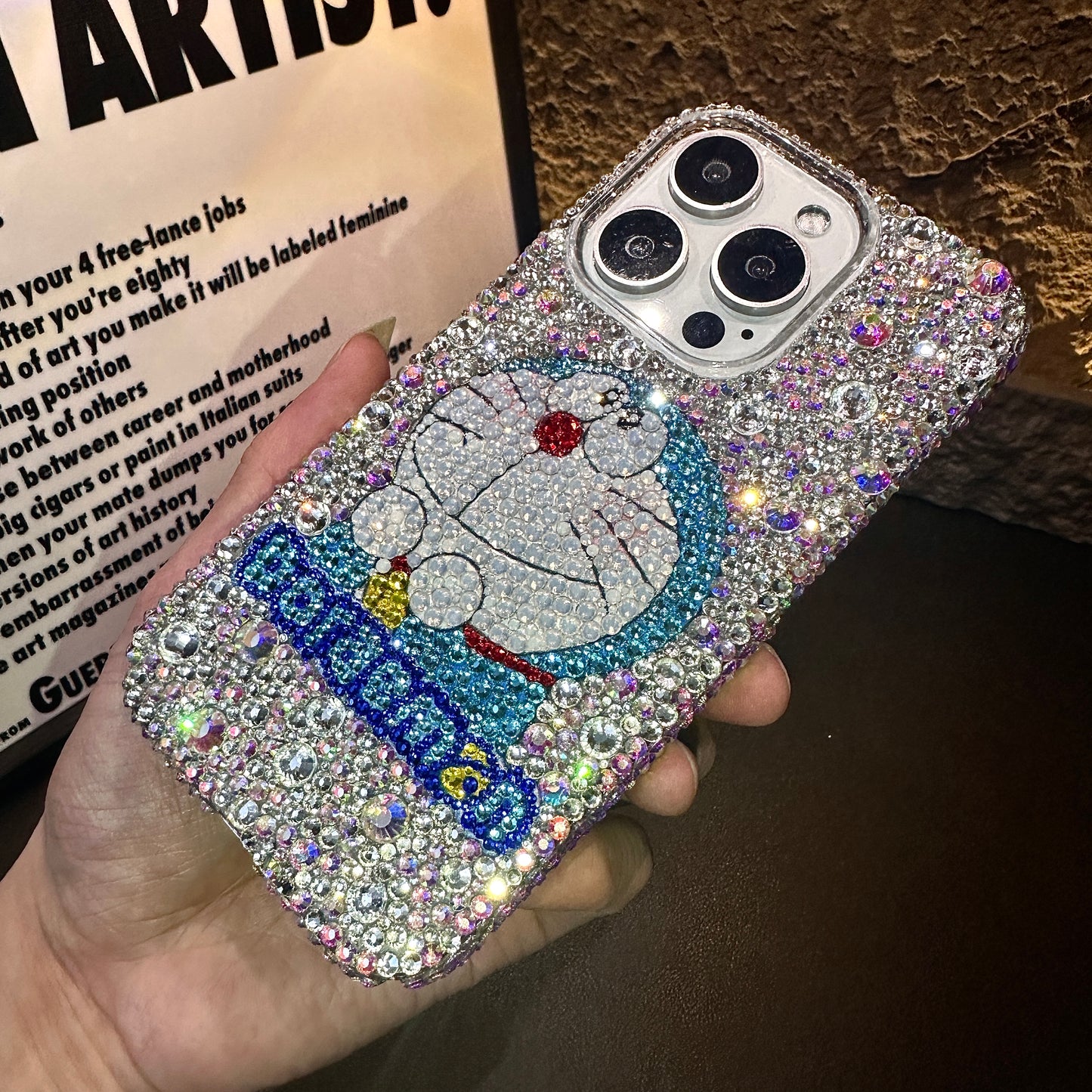 Handgemachte iPhone Hülle Luxus Bling Strass Niedliche Doraemon Hülle